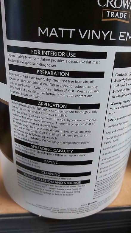 Photo of free Paint Crown Trade Matt Vinyl Emulsion (Kendal LA9) #2