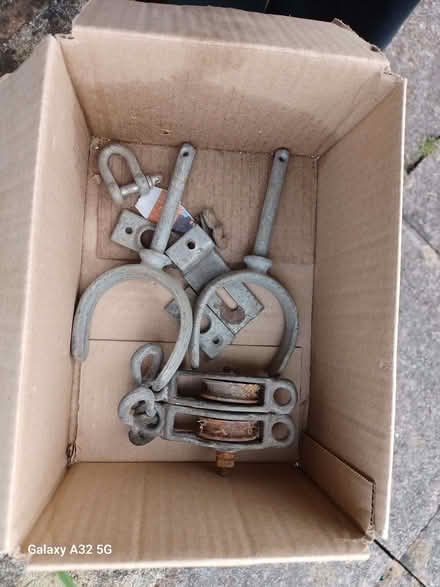 Photo of free Boat bits, rowlocks, pulley block. (Sutton Farm SY2) #1