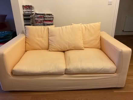 Photo of free 2 seater yellow sofa (KT8 0JX) #1