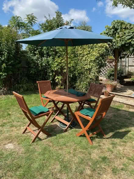 Photo of free Wooden Garden Table, Chairs & Parasol (Middlefield Farm OX28) #1
