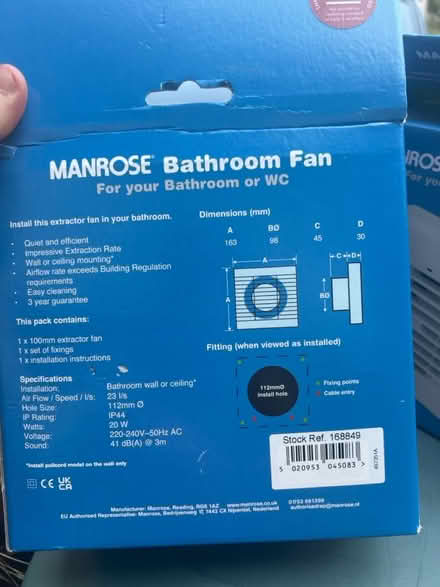 Photo of free Manrose Bathroom fan (Rickmansworth WD3) #1