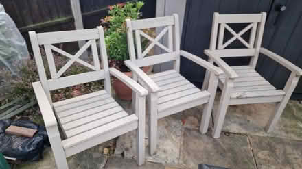 Photo of free 3 wooden garden chairs (Kirk Hallam) #2