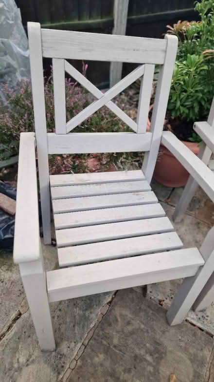Photo of free 3 wooden garden chairs (Kirk Hallam) #3