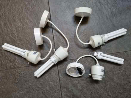 Photo of free Four Pendant ceiling Light Fittings – low energy 18W lamps (Wooburn Green HP10) #1