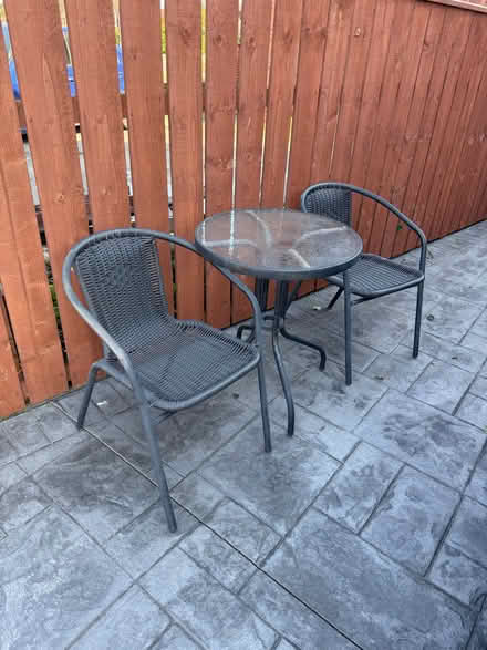 Photo of free Black bistro set (two seats and table) (Longbrnton NT NE12) #2