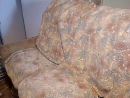 Photo of free 3 Seater -pastel/floral embroidered covers + dark wood frame (Gilmerton EH17) #1