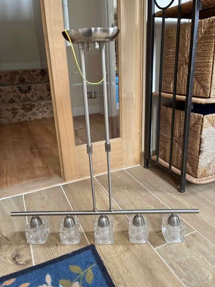Photo of free Ceiling pendant light -chrome bar with 5 glass cube LEDs (Neat Enstone OX7) #1