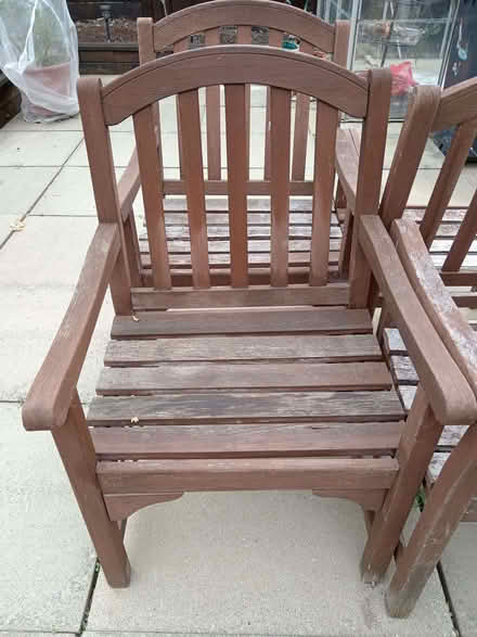 Photo of free Wooden Garden Chairs (Springfield Rd area, Rushden NN10) #1