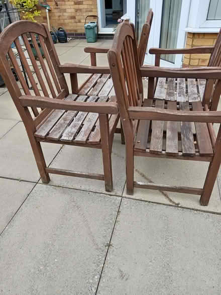 Photo of free Wooden Garden Chairs (Springfield Rd area, Rushden NN10) #2