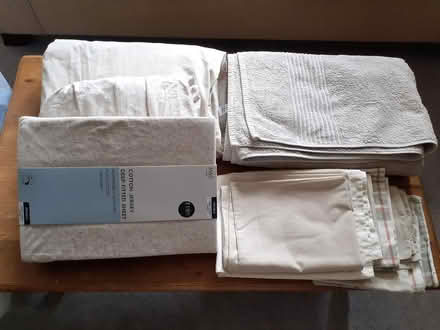 Photo of free Beige bedding and towel bundle (Bear flat, Bath) #1