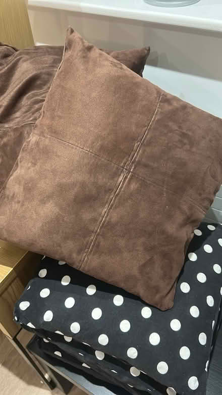Photo of free 3 Brown suede NEXT cushions (Tonbridge) #1