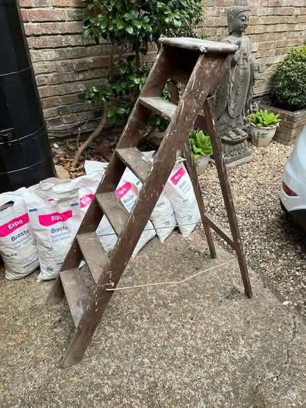 Photo of free Wooden, paint-spattered stepladder (Lewes BN7) #1