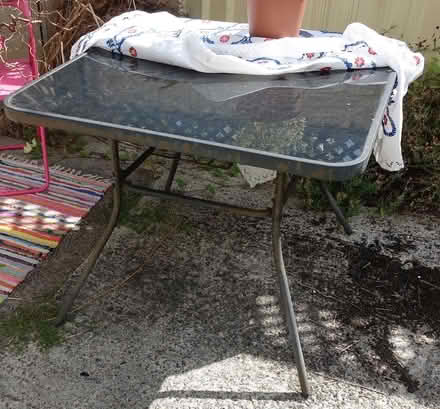 Photo of free Glass topped metal-rimmed garden table (Moorfields) #3