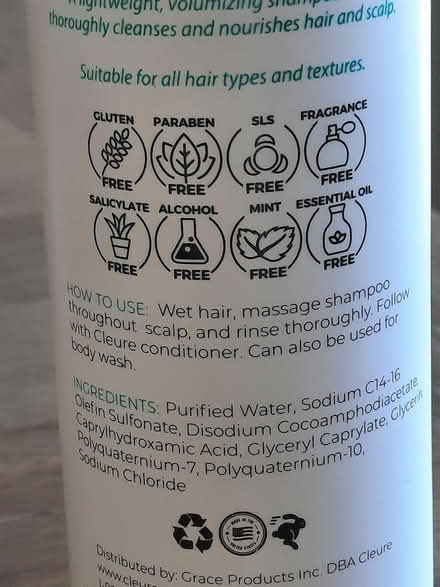 Photo of free Cleure shampoo, nearly full (south San Carlos) #2