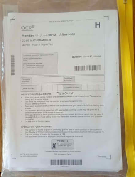 Photo of free 18 Past Unused GCSE Exam Papers on Mathematics (Harlington UB3) #1