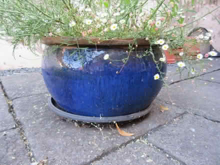 Photo of Large blue glazed outdoor pot/ planter (Malvern Link WR14) #1