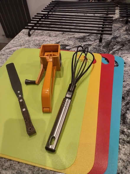 Photo of free Coloured plastic boards, mouligrater, whisk, palette (Timperley WA15) #1