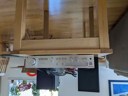 Photo of free Amplifier with speakers and side table (Pilrig EH7) #1