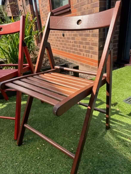Photo of free Folding wooden chairs x2 (Penkhull, Stoke. ST4) #3