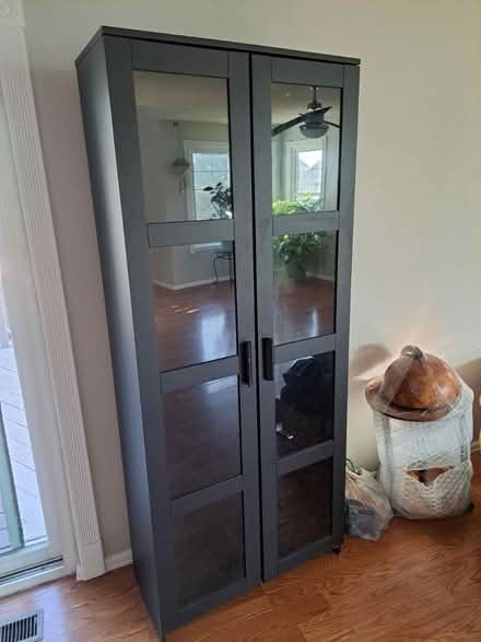 Photo of free Tall black shelf with glass doors (Colorado Springs) #1