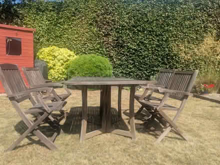 Photo of free Wooden gate-leg table with four chairs (Eccleston Lane Ends L34) #2