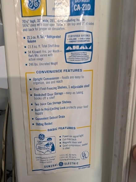Photo of free GE 21 cu ft stand up freezer (North Carson city) #2