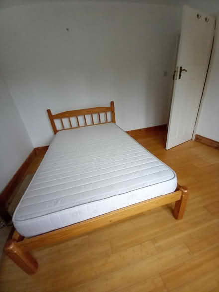 Photo of free 4’ pine bed with mattress (Bookham) #1