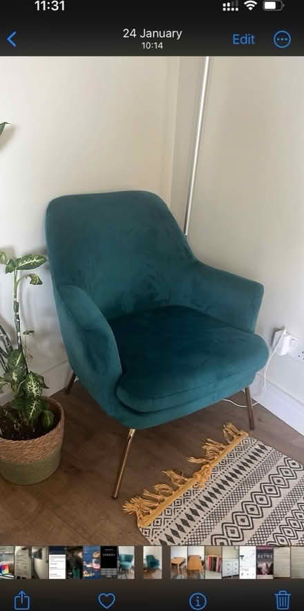 Photo of free Teal armchair (E3 Big Yellow Self Storage Bow) #1