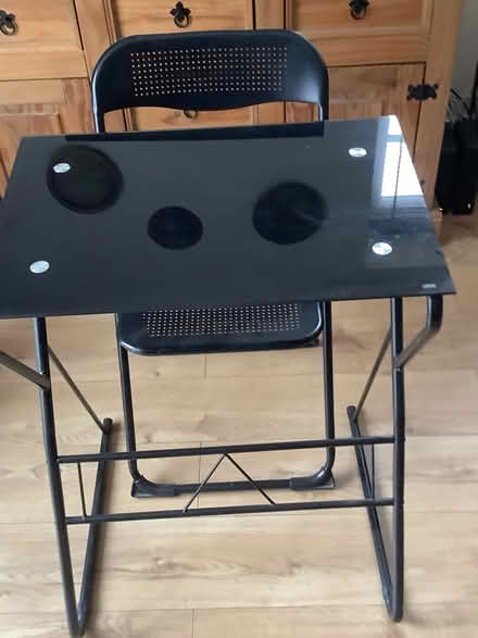 Photo of free Black metal desk and matching chair (Popley RG24) #1