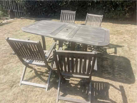 Photo of free Wooden gate-leg table with four chairs (Eccleston Lane Ends L34) #1