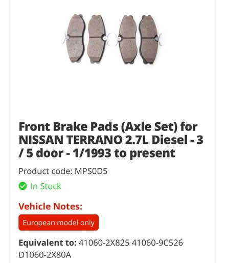 Photo of free Brake pads for Nissan Terrano (Bosham PO18) #1