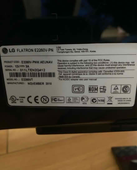Photo of free LG monitor 22” (Braintree, Great Notley, CM77) #2