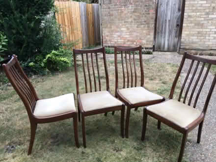 Photo of free Four solid wood upholstered chairs (Great Shelford CB22) #1