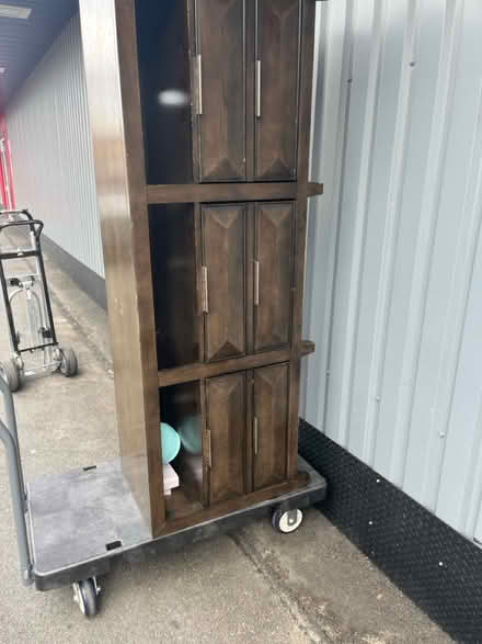 Photo of free Tall wood shelf unit (Bedford Stuyvesant) #1