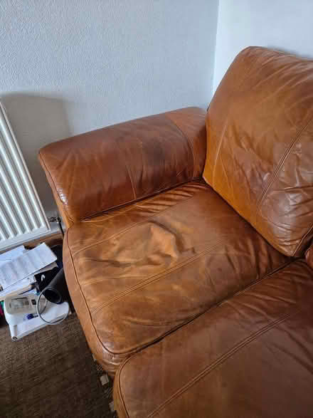 Photo of free Tan leather sofa (Liden, SN3) #3