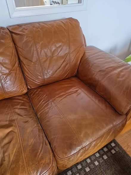 Photo of free Tan leather sofa (Liden, SN3) #2