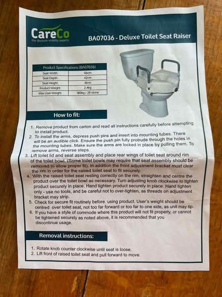 Photo of free CareCo Delux Toilet Seat Raiser (Tinkersley DE4) #1