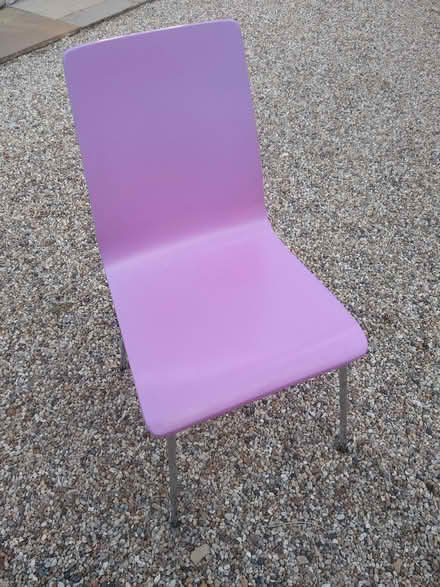 Photo of free Wooden desk chair, pink with chrome legs. (Great Chesterford CB10) #1