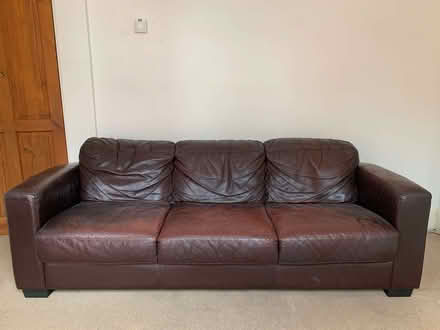 Photo of free Brown Leather 3 seat sofa (Palmer Park RG1) #1