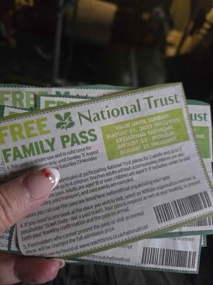 Photo of free National trust family passes for tomorrow 31st only (Chapeltown S35) #1
