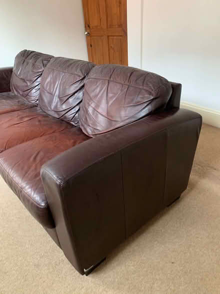 Photo of free Brown Leather 3 seat sofa (Palmer Park RG1) #3