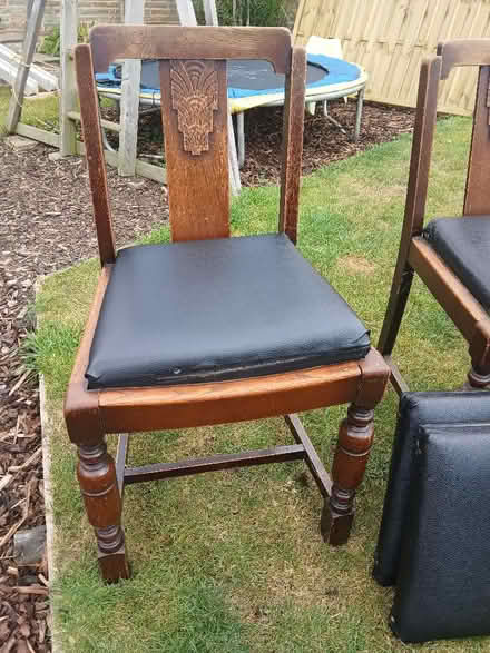 Photo of free Solid oak chairs faux leather seats x4 (New York NE29) #2