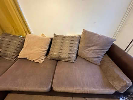 Photo of free L-shaped couch with cushions (Brookwood) #3