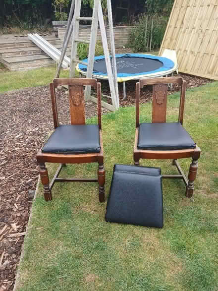 Photo of free Solid oak chairs faux leather seats x4 (New York NE29) #1