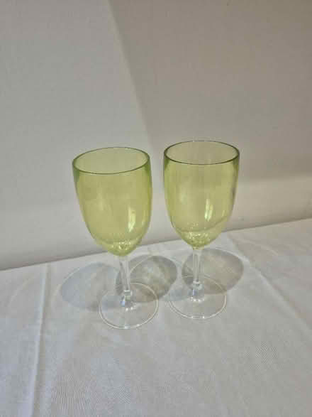 Photo of free Pair green-tinted plastic wine glasses (Altrincham WA15) #1