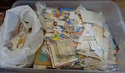 Photo of free Two plastic crates of collectable postage stamps (Kingsway) #2