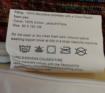 Photo of free John Lewis MATTRESS TOPPER 90 x 190cm (Kingston Gate KT2) #3