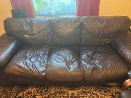 Photo of free Brown leather 3 seater sofa (Brasted TN13) #1