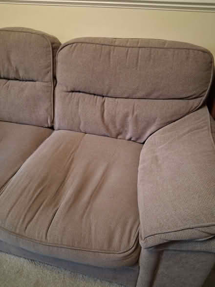 Photo of free 2 x 2 Seater brown sofas and storage foot stall (Foxholes SG13) #2