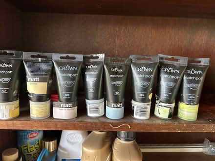 Photo of free 8 small pots of opened tester paints (Rishworth HX6) #1